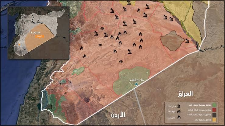 تقع قاعدة التنف على الحدود السورية العراقية الأردنية، وتضم قوات أمريكية وبريطانية إضافة لفصيل مغاوير الثورة المدعوم من التحالف