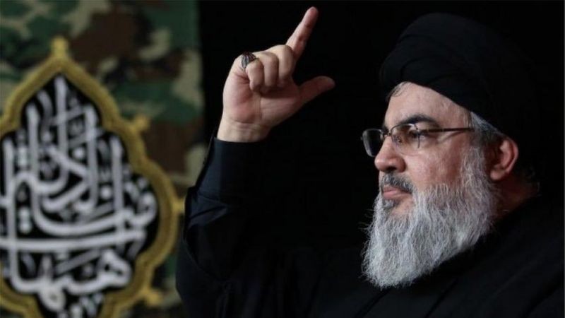 متزعم حزب الله اللبناني المدعوم والتابع لإيران حسن نصر الله
