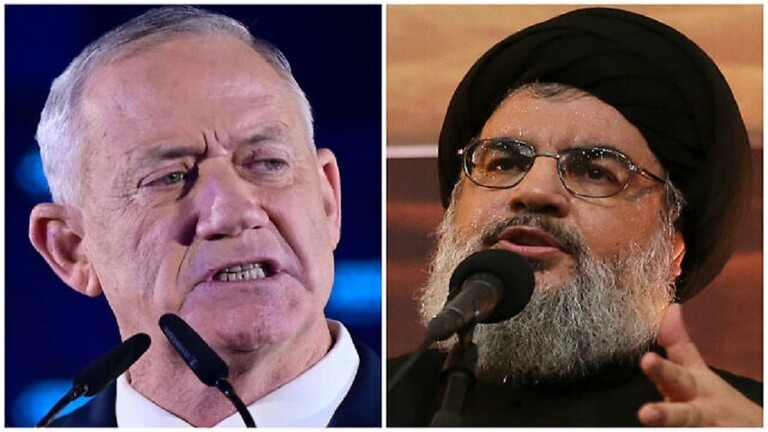 متزعم حزب الله حسن نصرالله (يمين) وزير الدفاع الإسرائيلي بيني غانتس (يسار)
