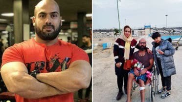 صورتان لبطل كمال الأجسام الإيراني خالد بيرزاده قبل وبعد خروجه من السجن